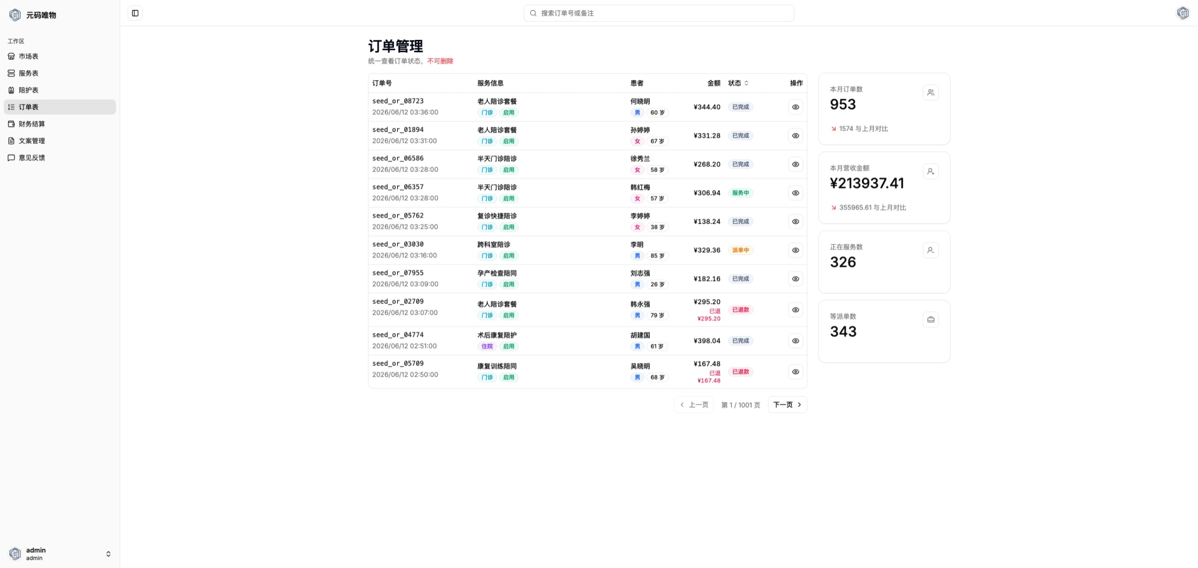 医疗陪护管理后台订单管理